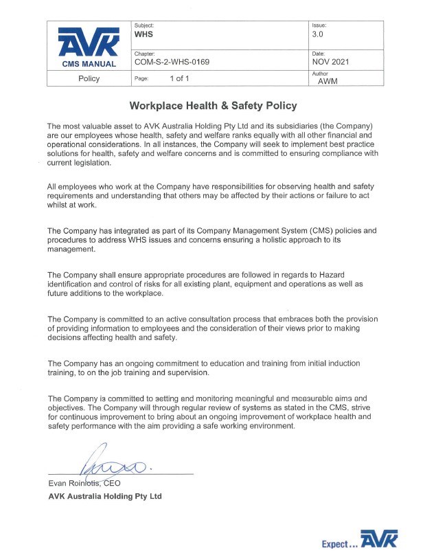 Work Health Safety Policy Statement Quality